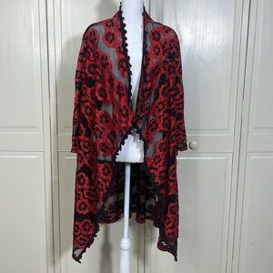 Lady Noiz Women’s Red/Black Sheer Floral Kimono/Cardigan Size 1XL